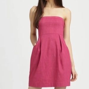 Theory Pink Linen strapless dress